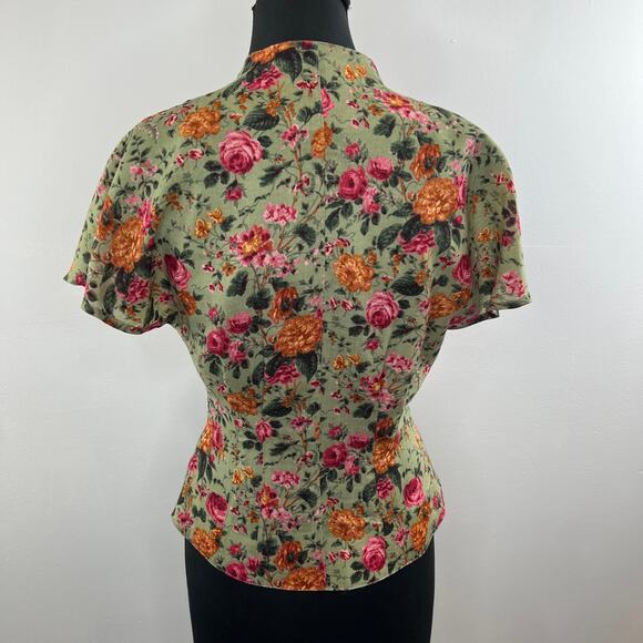 Vintage JOSEPH HO 100% Wool Pink Orange Floral Button-Up Tailored Dolman Top 8 - Picture 4 of 7